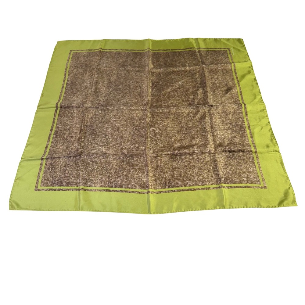 Borbonese Silk Scarf OS Lime Green Brown Pebble Print Square